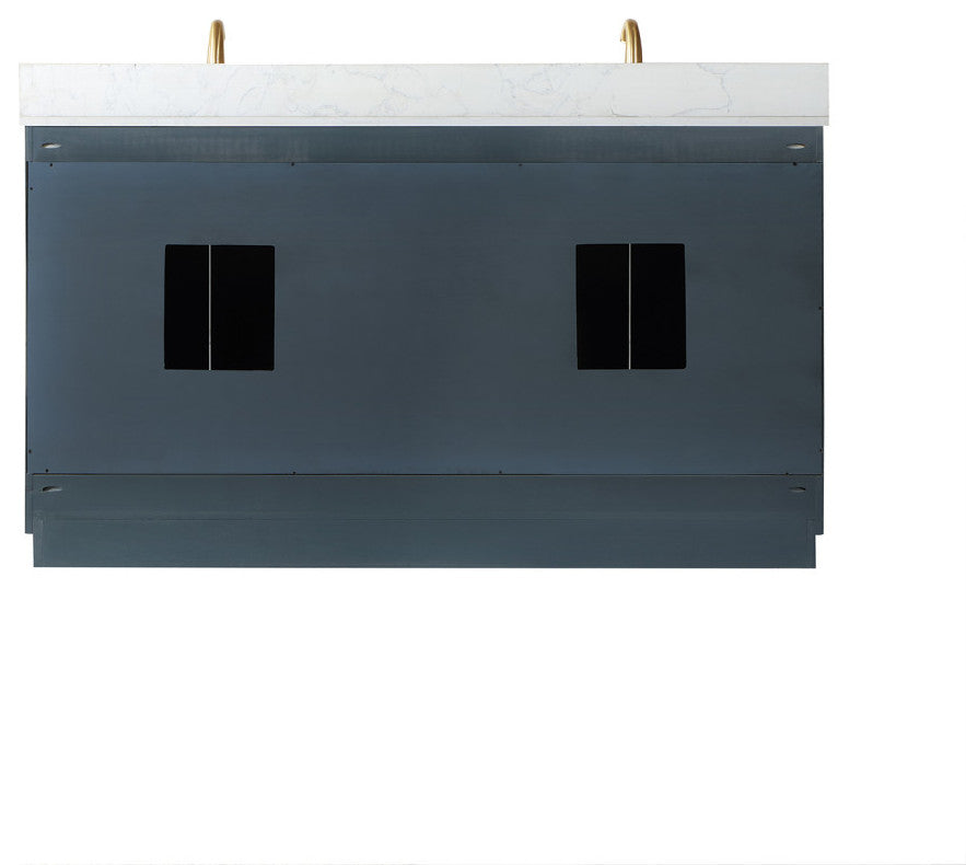 Gazsi Charcoal Blue Bathroom Vanity Set, 60", With Mirror