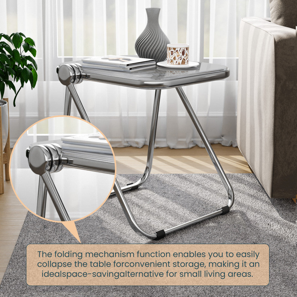 LeisureMod Lawrence Modern Rectangular Folding Table With Aluminum Frame, Transparent Black