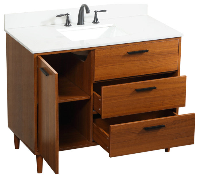Home Living Modern Natural Oak-Light Bathroom Vanity, Teak, 42"