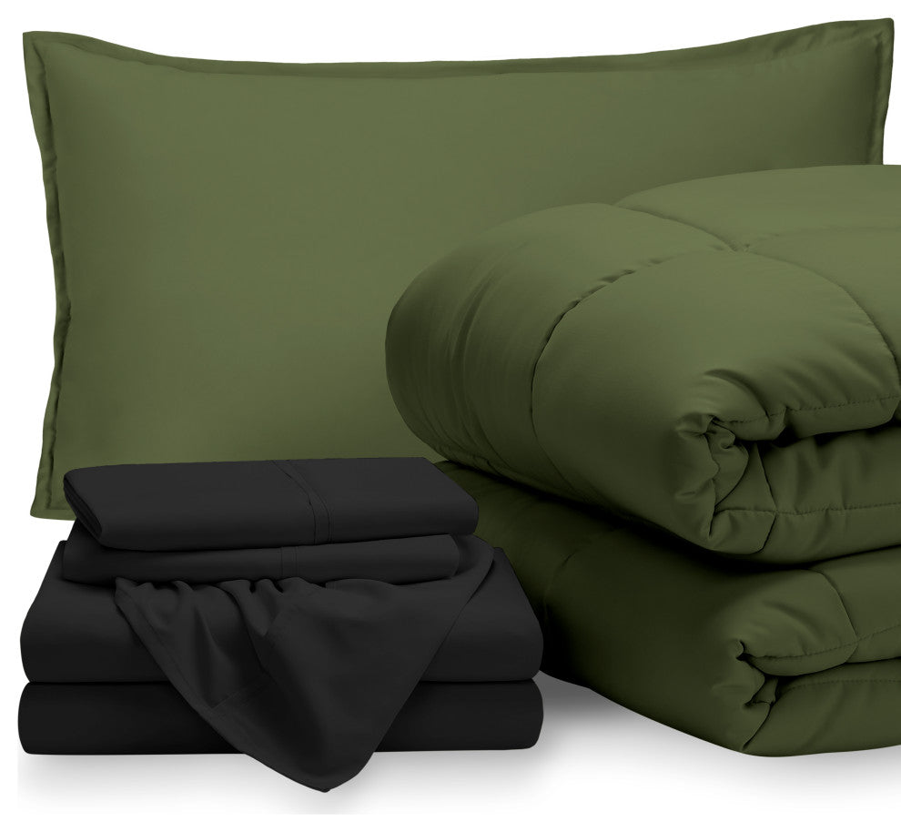 Bare Home 5-Piece Twin Bed-in-a-Bag, Green, Black