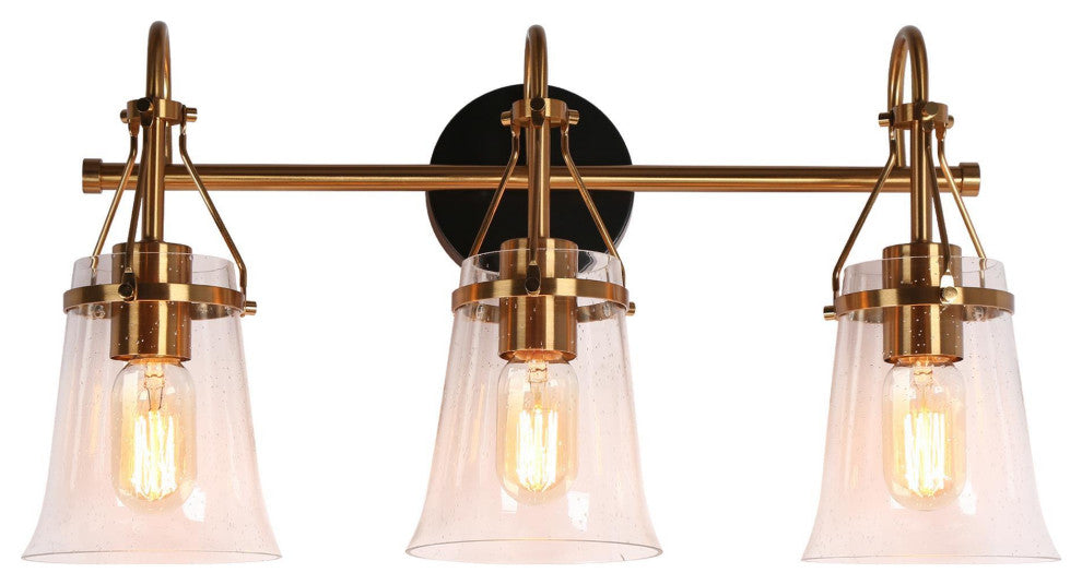 LNC Polished Gold Modern Seeded-Glass Wall Sconce, 3 Lights