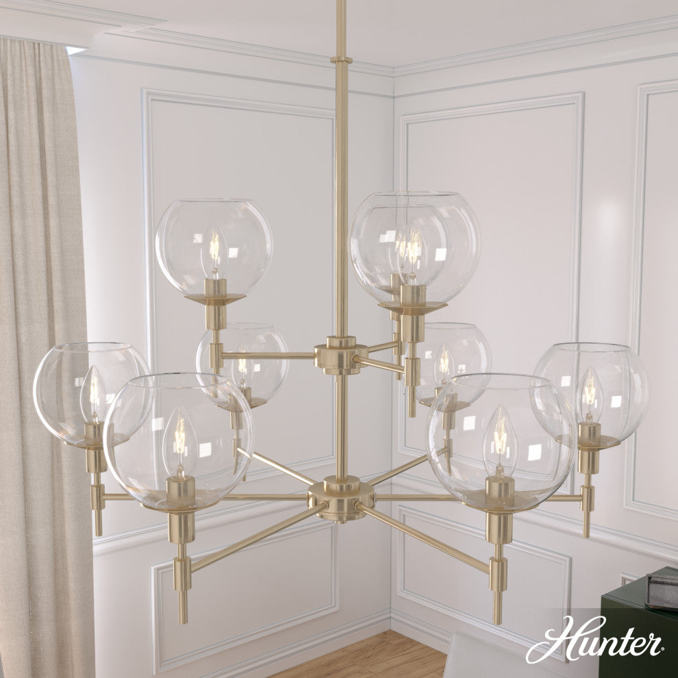 Xidane Alturas Gold, Clear Glass 9-Light 2 Tier Chandelier