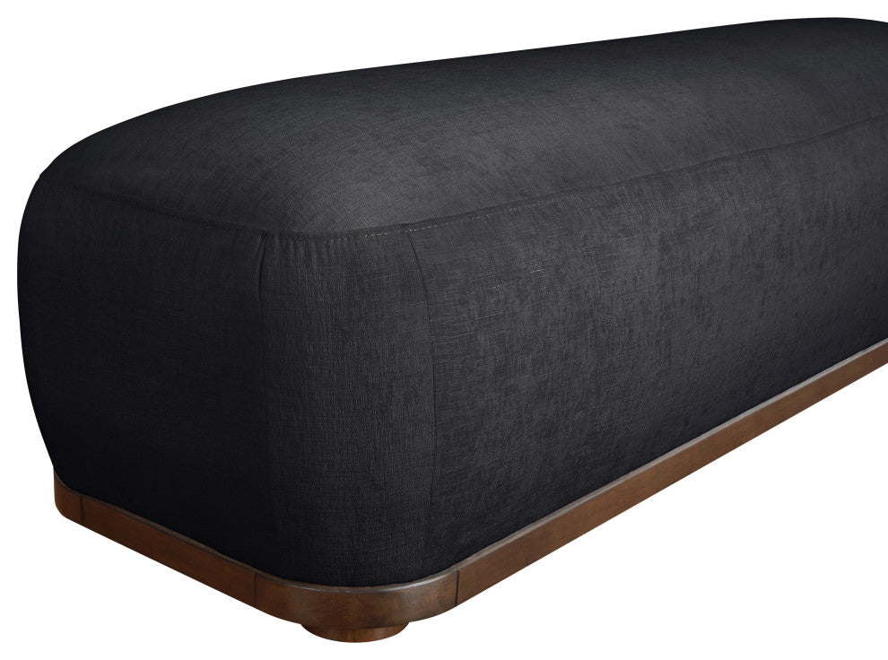 Calum Upholstered Bench, Black, Chenille Fabric, Brown Walnut Finish