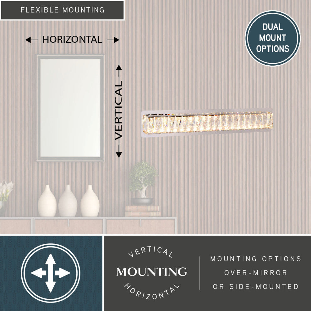 Melrose 26" Integrated LED Chrome Crystal Bath Bar Vanity Light