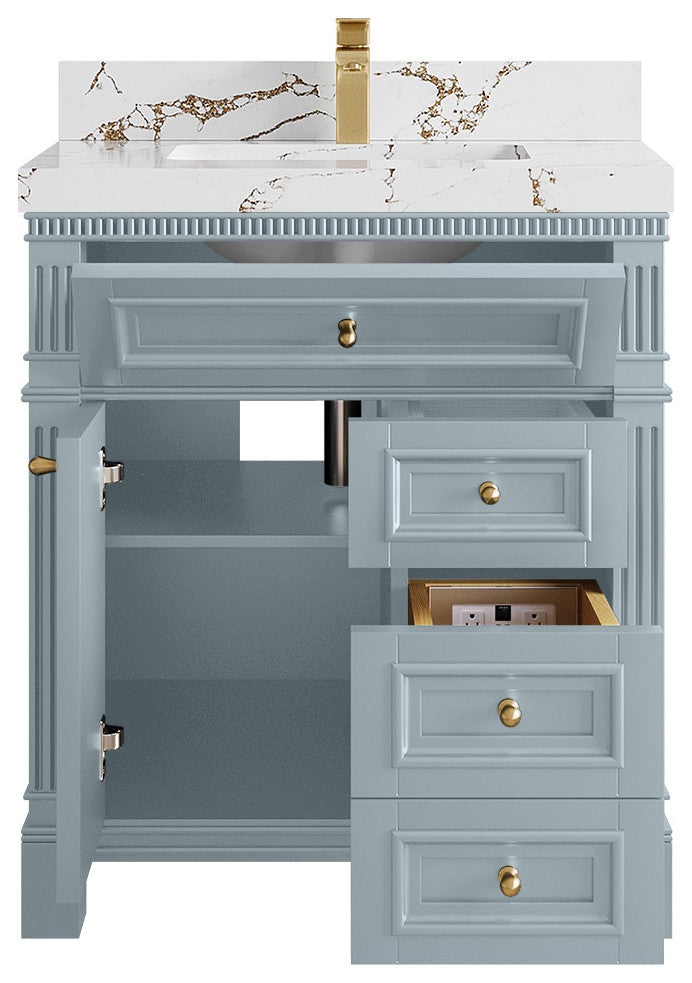 Paris 30" Single Sink Bathroom Vanity, Blue Heather 2" Viola Brown