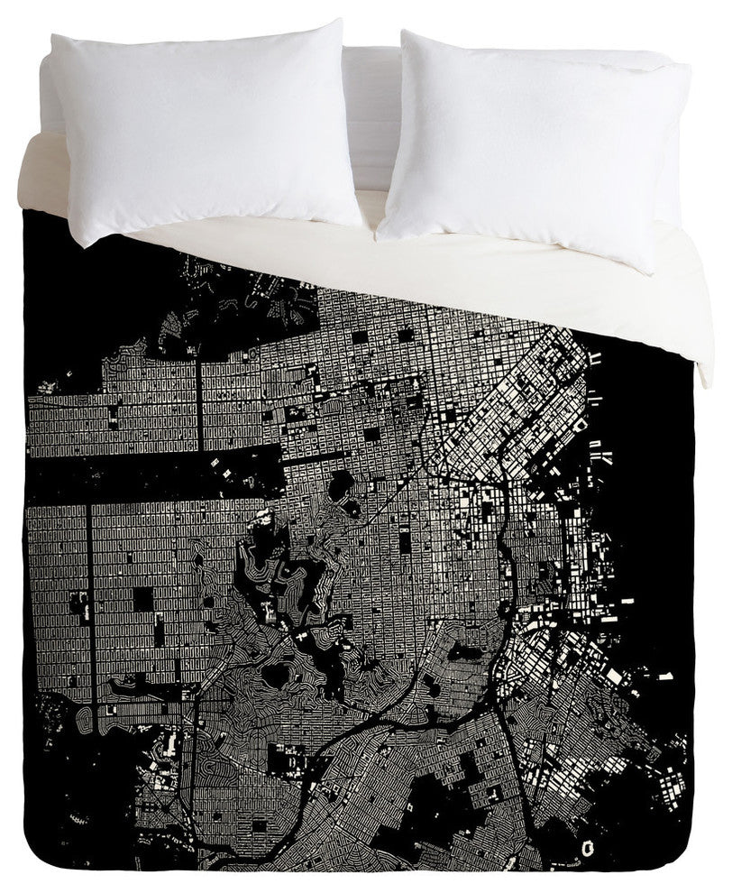 Deny Designs CityFabric Inc San Francisco Black Duvet Cover - Lightweight
