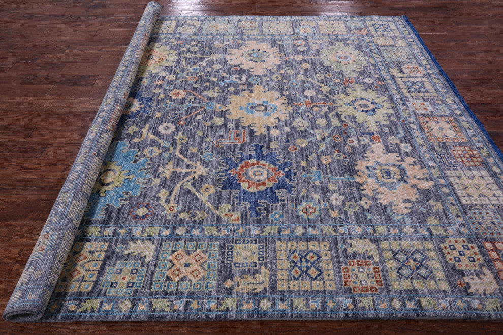 8' Square Hand-Knotted Turkish Oushak Wool Rug - Q15652