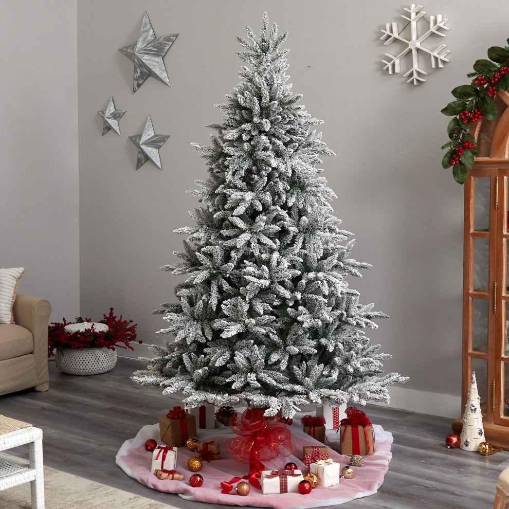 8' Flocked West Virginia Spruce Artificial Christmas Tree With 600 Clear Lights