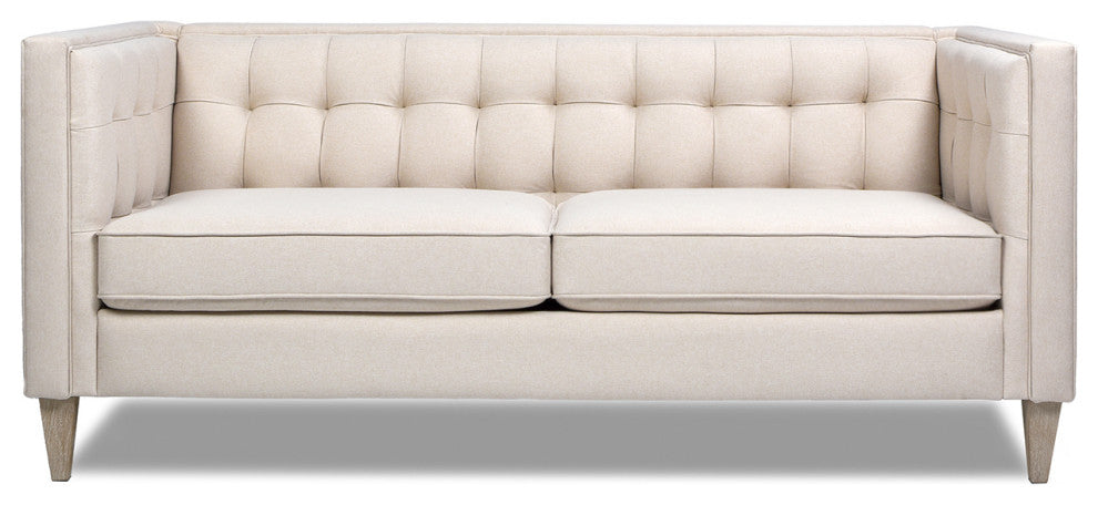 James 74" Modern Tufted Tuxedo Sofa, Sky Neutral Beige Polyester