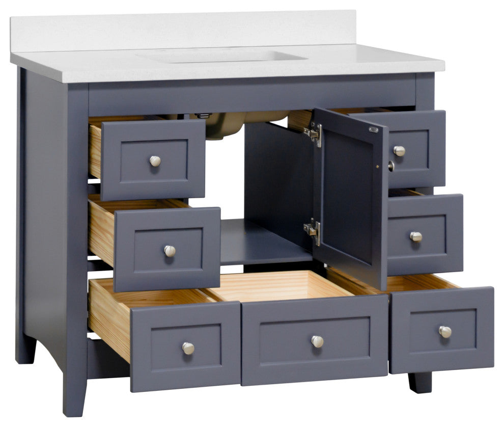 Abbey 42" Bathroom Vanity, Marine Gray, Quartz