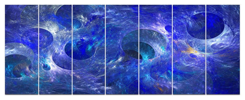 Clear Blue Fractal Glass Texture, Abstract Canvas Art Print, 83"x32", 7 Panels
