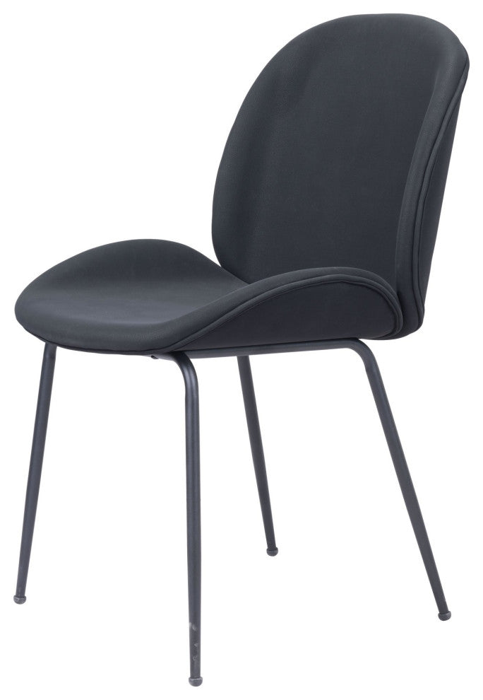 Dining Chair, Set of 2, Steel Metal, Fabric, Black, Black, Kitchen Cafe Bistro
