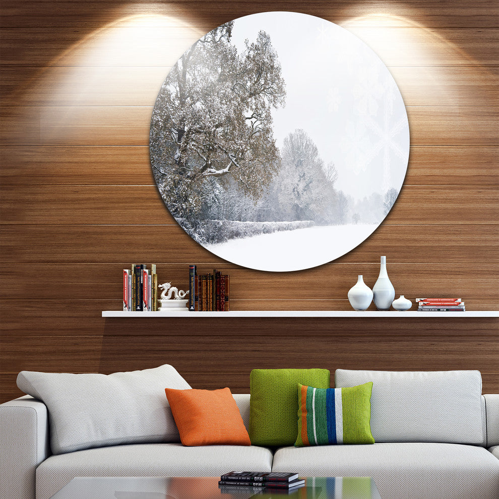 Christmas Winter Snow, Landscape Photo Disc Metal Wall Art, 23"