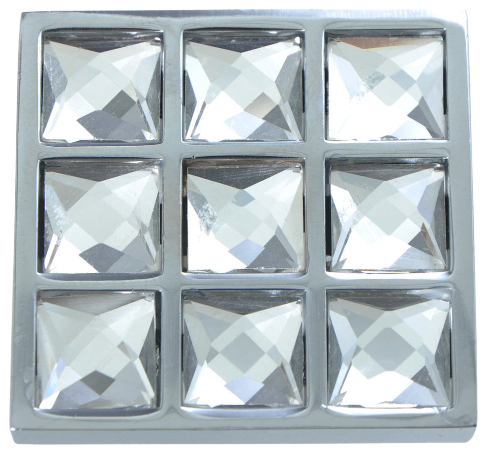 Utopia Alley Gleam Grid 9 Crystal Square Knob, 1.5", Polished Chrome, 10 Pack