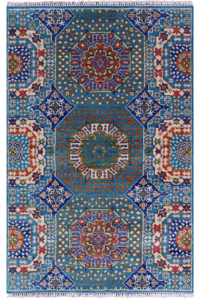 Mamluk Geometric Hand-Knotted Wool Rug 4' 0" X 6' 3" - Q15897