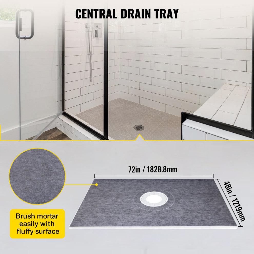 VEVOR Shower Curb Kit Watertight Shower Pan, 48x72 Inch