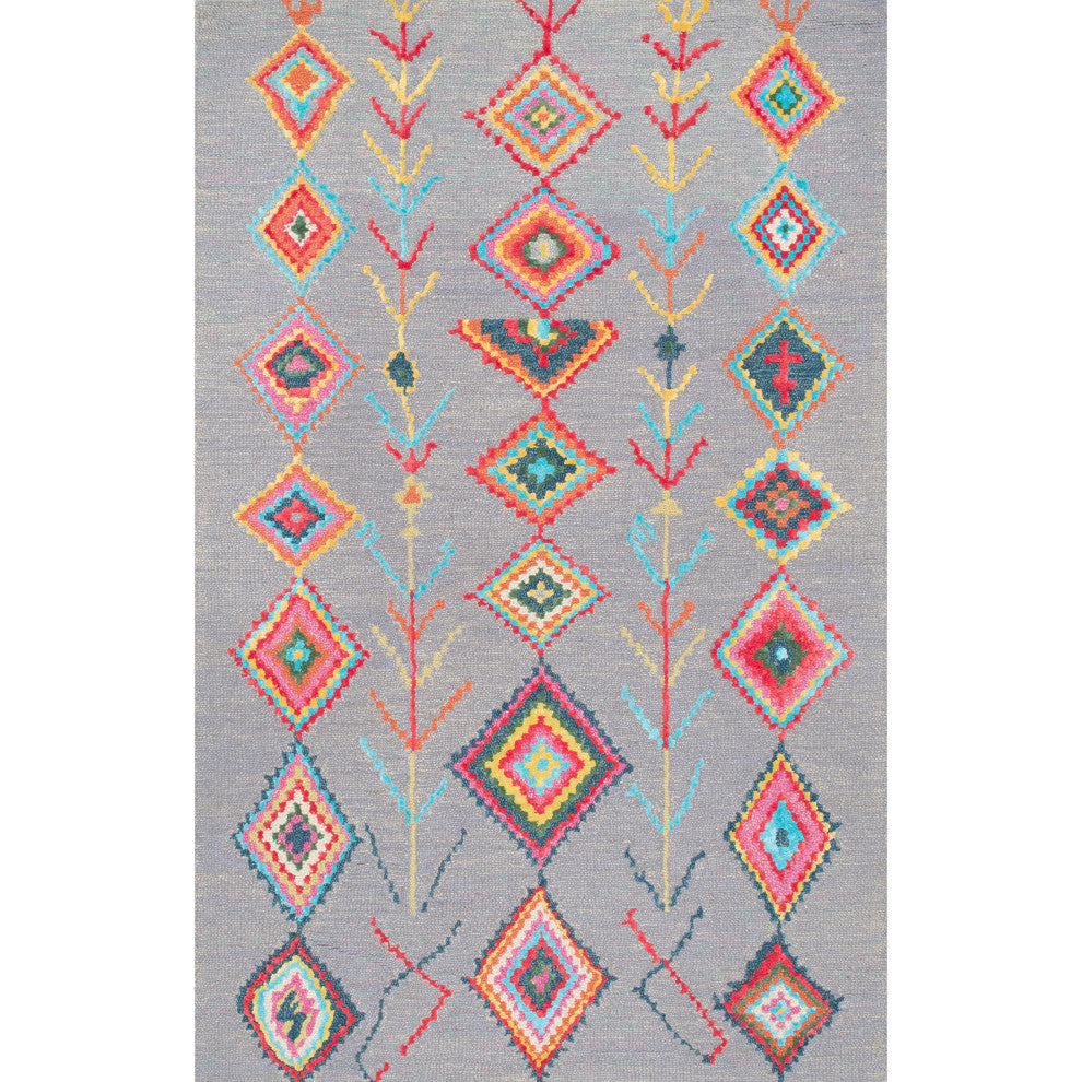 Nuloom Hand-Tufted Bohemian Moroccan Diamond Rug, Grey 5'x8'