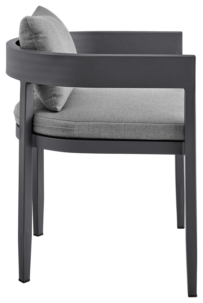 Argiope Outdoor Patio Dining Chairs, Aluminum With Gray Cushions, Set of 2