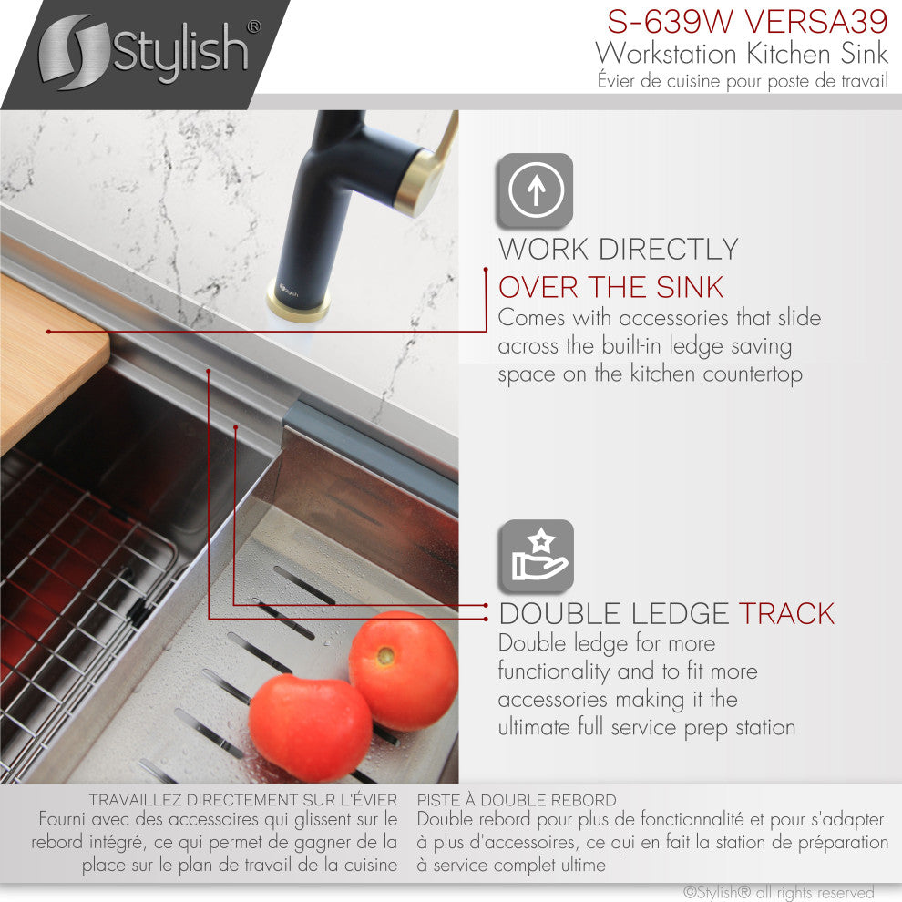 STYLISH 39"x19" Stainless Steel Single Bowl Undermount Workstation Kitchen Sink