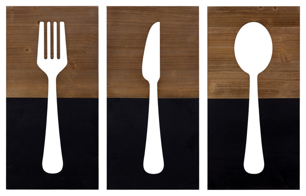 Set of Three Two Tone Kitchen Themed Wall Art