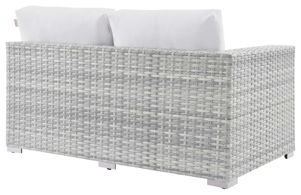 Lounge Loveseat Sofa, Rattan, Wicker, Gray White, Modern, Outdoor Patio