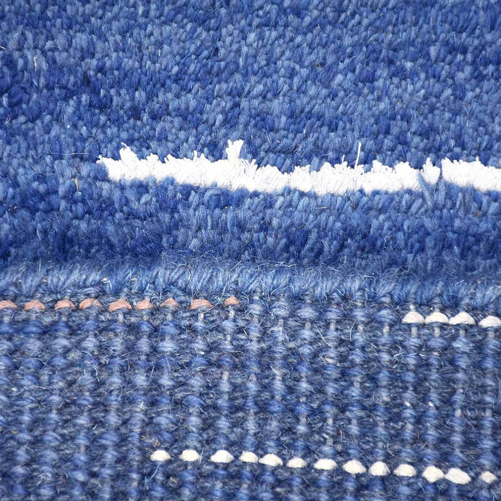 Hand Knotted Wool Area Rug Abstract Blue Beige