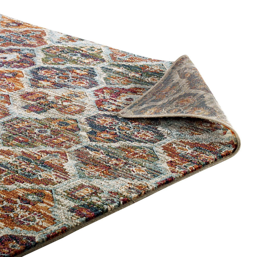 Multicolored Tribute Azalea Distressed Vintage Floral Lattice 5x8 Area Rug