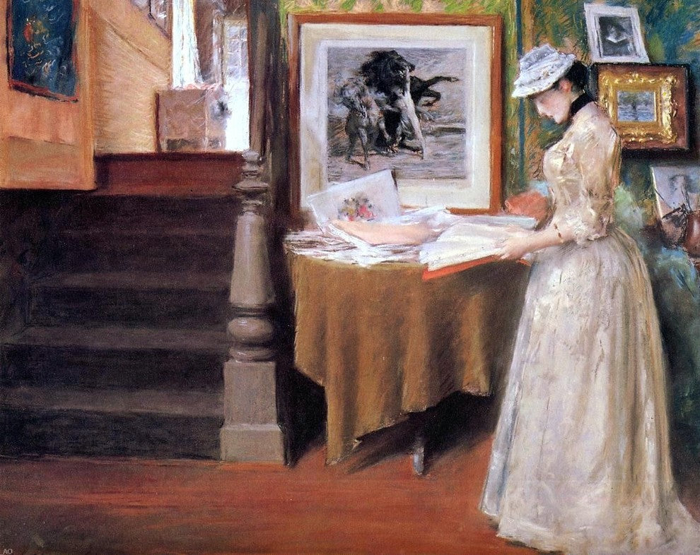 William Merritt Chase Interior  Young Woman at a Table Gallery Wrapped Canvas