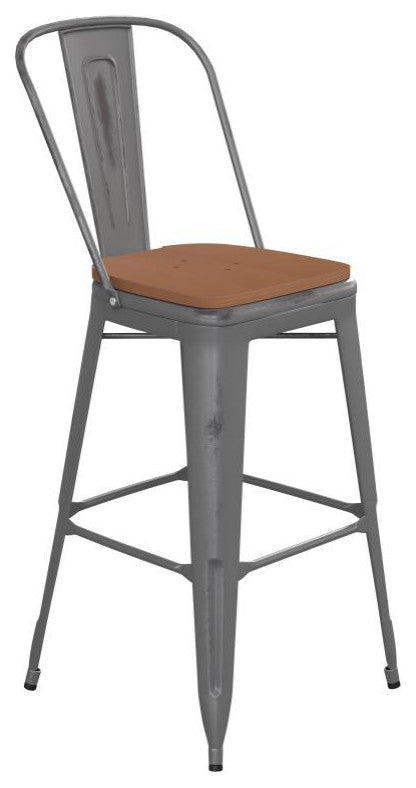 30'' High Indoor Clear Coated Counter Stool, Clear Coated/Teak