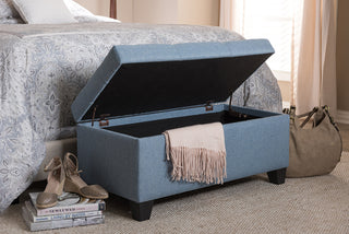 Paris Light Blue Fabric Storage Ottoman