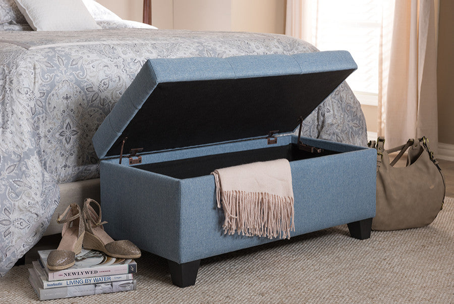 Paris Light Blue Fabric Storage Ottoman
