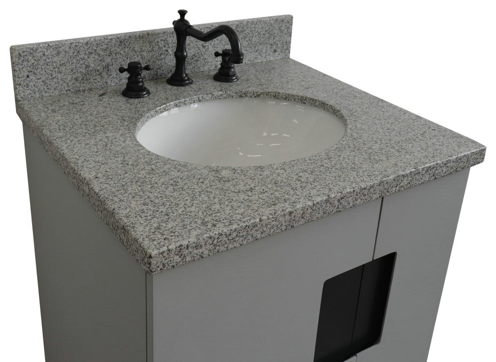 25" Single Sink Vanity, Light Gray Finish With Gray Granite And Oval Sink