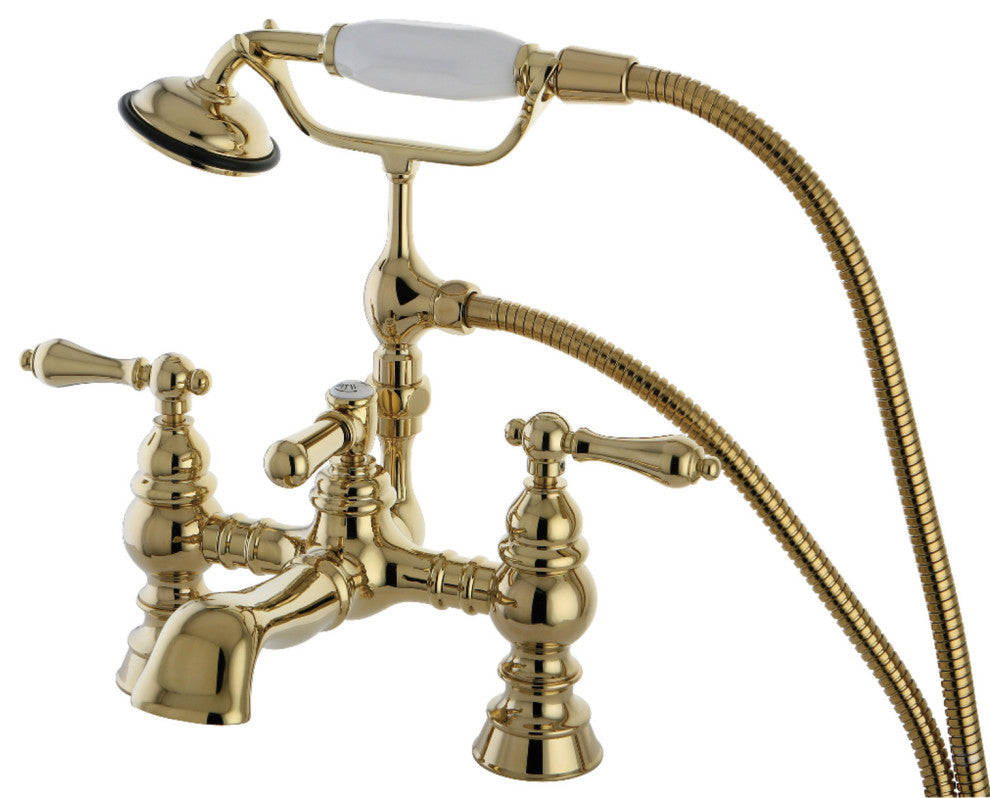 Kingston Brass Deck Mount Tub Faucet With Hand Shower, Polished Brass