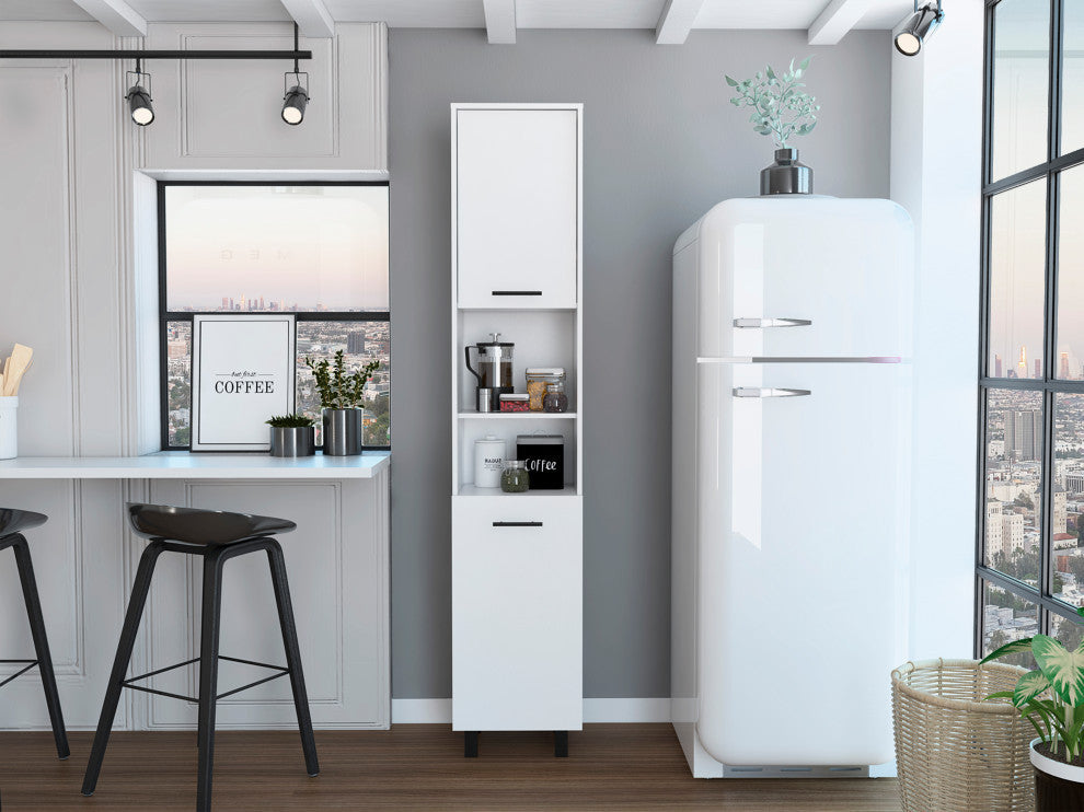 Sheffield Pantry Kitchen Cabinet, with Two Cabinets and Two Open Shelves - White