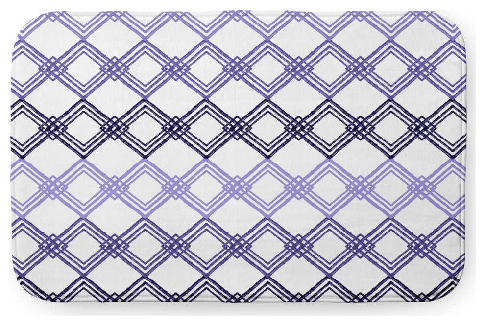 Blue Rectangular Geometric Pet Feeding Mat for Dogs or Cats