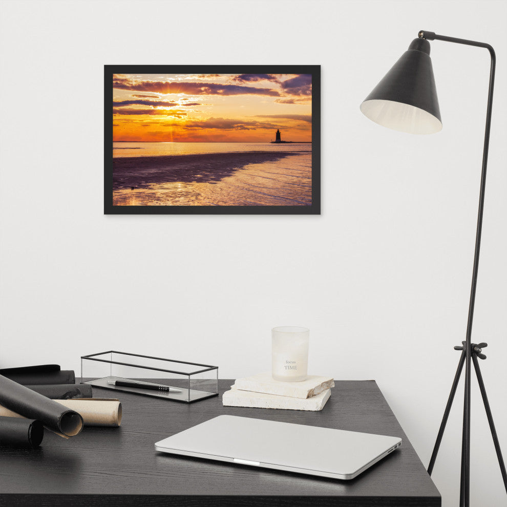 Cape Henlopen at Sunset Coastal Landscape Framed Photo Paper Wall Art Prints, Black, 12" X 18"
