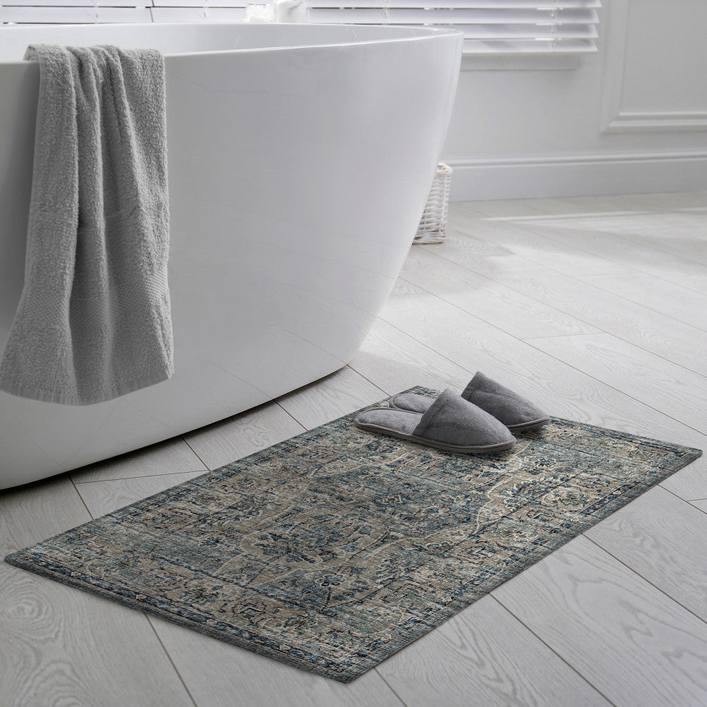 Indoor/Outdoor Marbella MB5 Mineral Blue Machine Washable 1'8" x 2'6" Rug