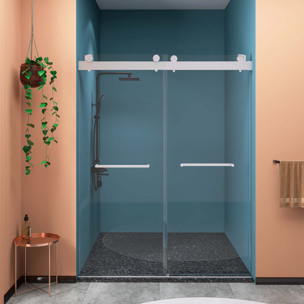 60"/72" W x 79" H Double Sliding Frameless Shower Door, Brushed Nickel;, 60" X 79";