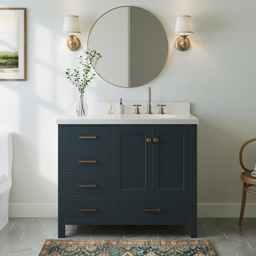 ARIEL Cambridge 42" Right Offset Single Sink Bathroom Vanity Base Midnight Blue