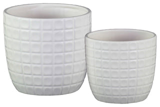 Round Pots, Embossed Lattice Square Design Body, 2-Piece Set, White