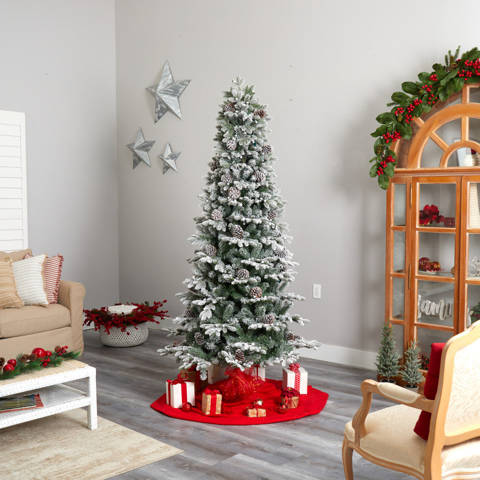 7.5' Flocked Alaskan Pre-Lit Faux Xmas Tree 350 Lights & 2155 Bendable Branches
