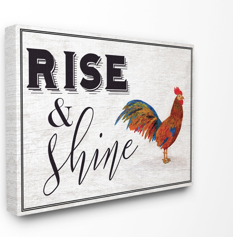 Stupell Ind. Rise And Shine Rooster White Canvas Wall Art, 16x20
