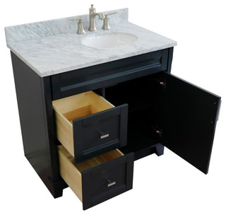37" Single Sink Vanity, Dark Gray Finish With White Carrara Marble
