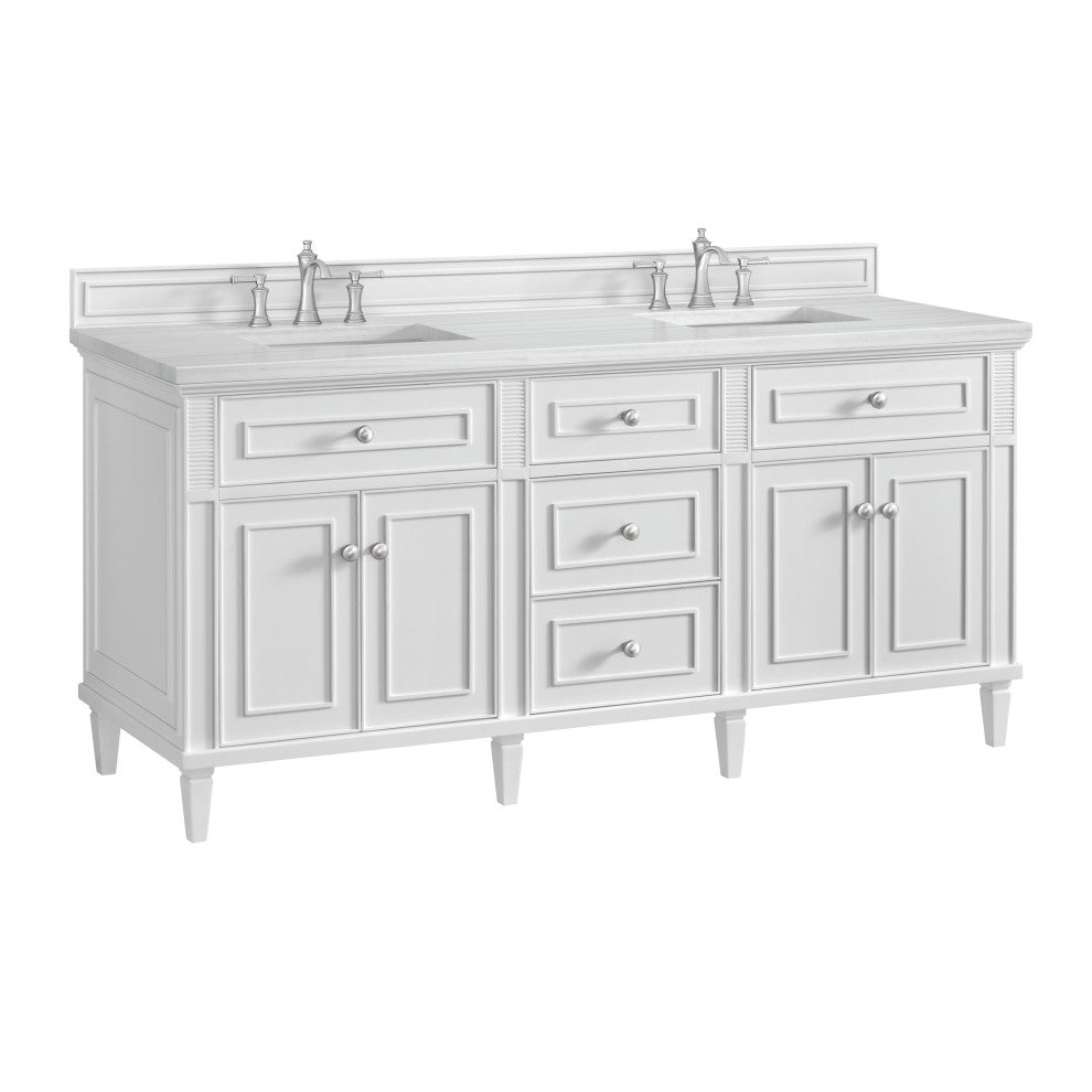 Lorelai 72" Double Vanity, Bright White, 3 CM Arctic Fall Solid Surface Top