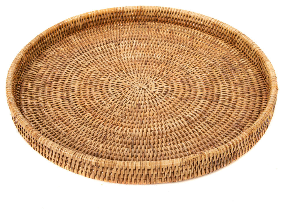 Artifacts Rattan™ Round Serving / Ottoman Tray, Honey Brown, Medium