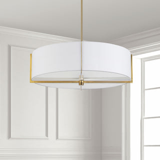 White Contemporary Pendant With Aged Brass Metal