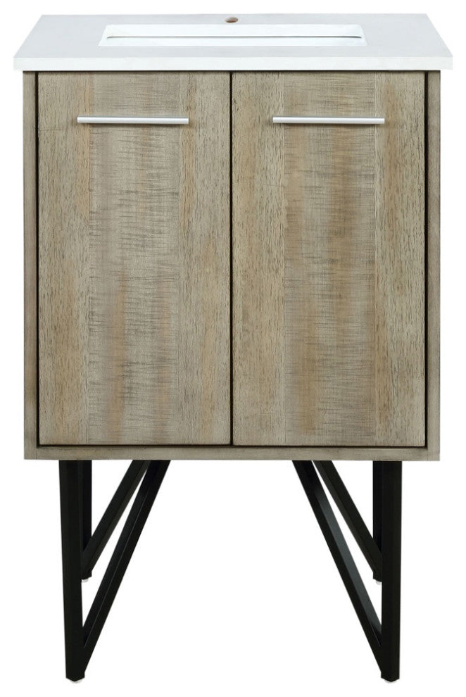 Lancy 24" Rustic Acacia Bathroom Vanity, White Quartz Top, And White Square Sink