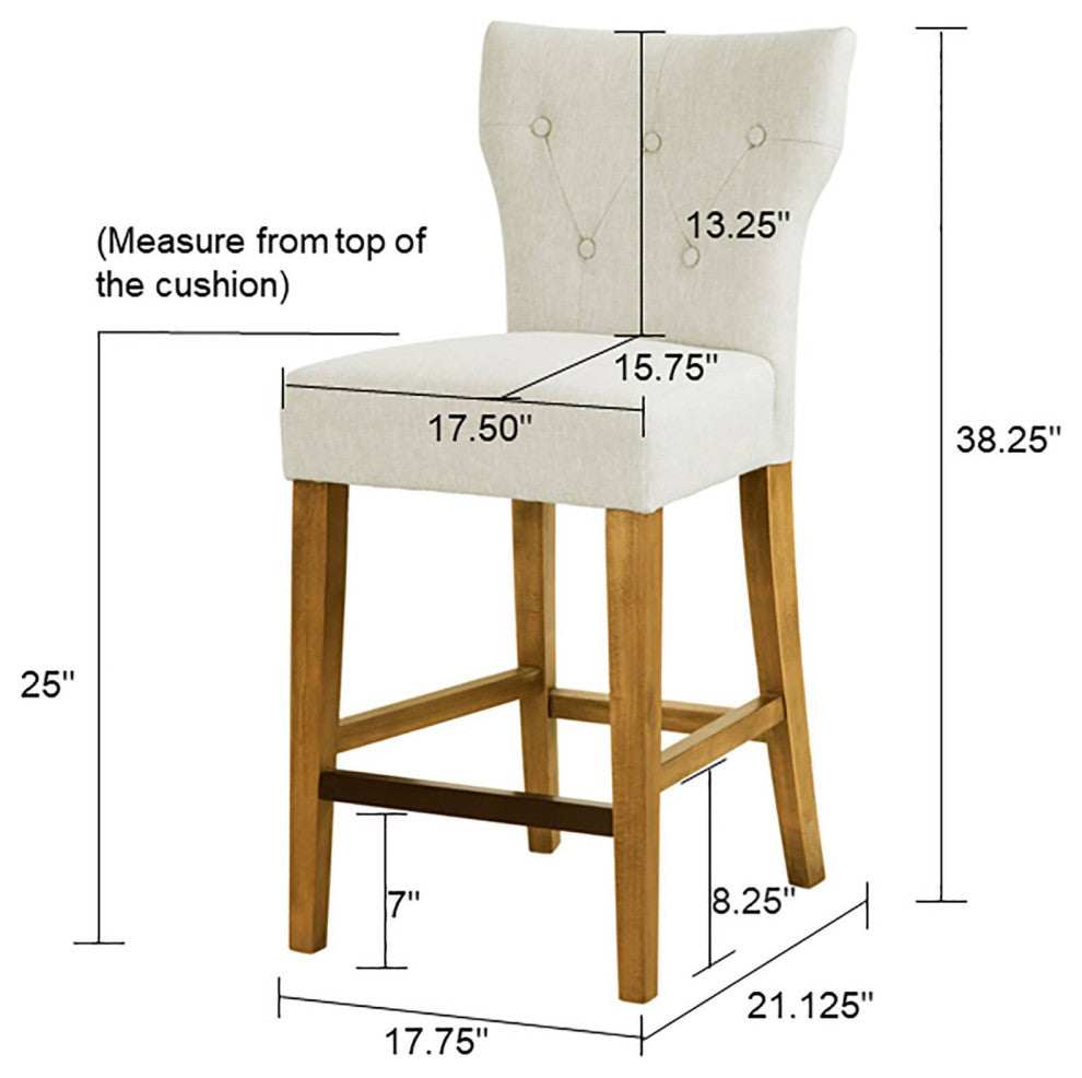 Madison Park Avila Tufted Bar Back Stools Counter Height Stool, Cream