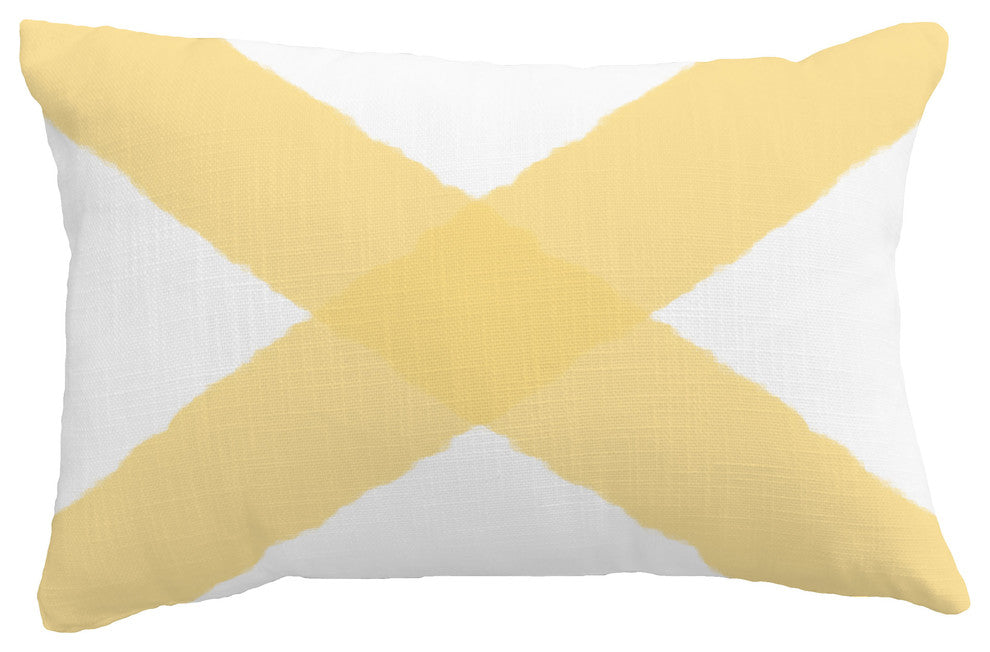 X Marks the Spot Geometric Print Pillow With Linen Texture, Yellow, 14"x20"