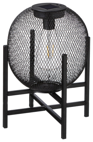 11.5"H Metal Mesh Black Solar Powered Outdoor Lantern With Stand